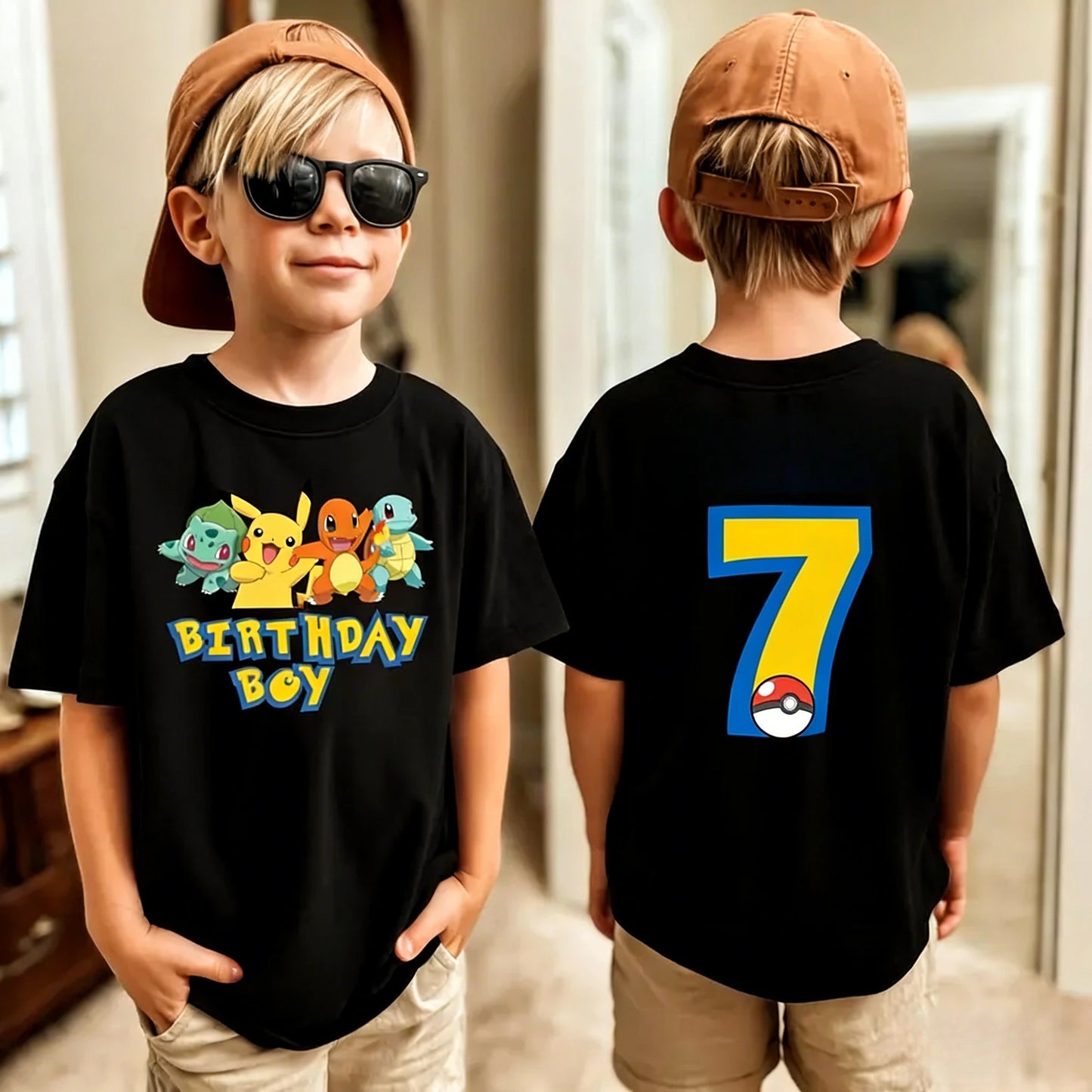 Birthday T-shirt Cute Pikachu Pokémon 3-9 Printed T-Shirt Unisex Summer Y2K Harajuku Loose Casual Short Sleeve Top for Chirldren