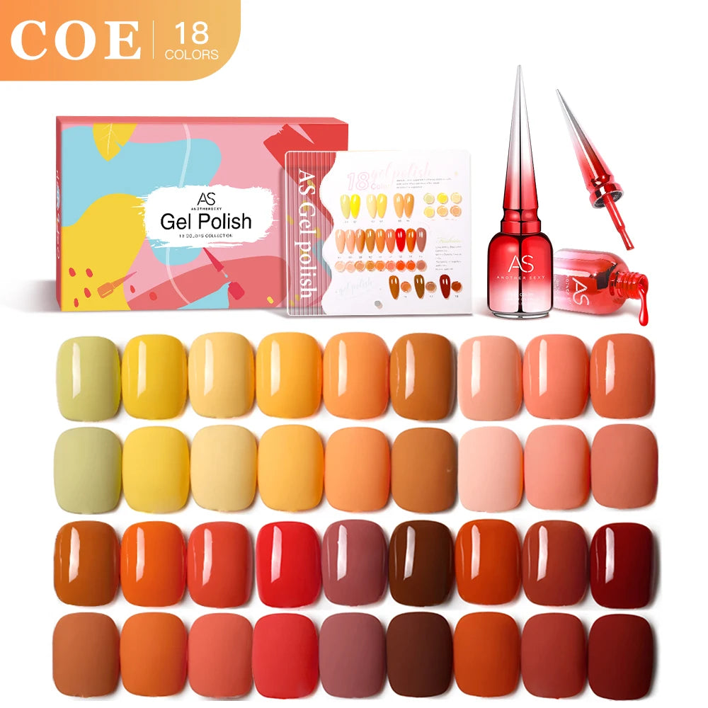 AS 18pcs 15ml Nail Gel Polish Set Red Dark Vernis Semi Permanent Nail Art Supplies Manicure UV Gel Nail Varnish Kit With Chart