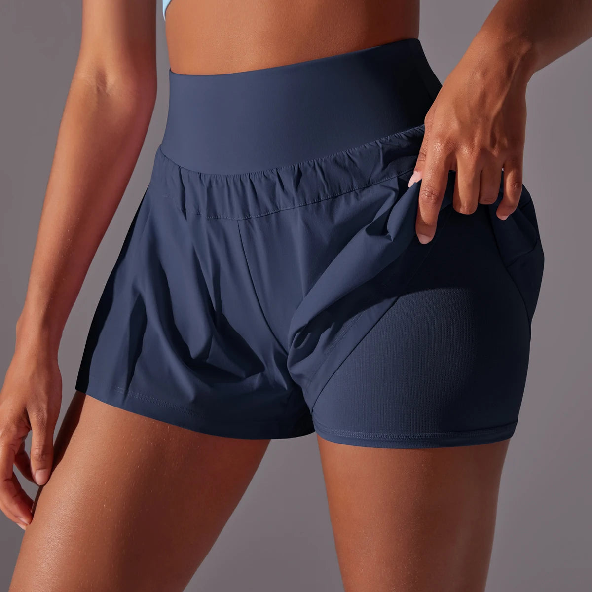 High Waist Breathable Sweat Short Women's Gym Running Short Pant Double Side Anti-Shine Casual Athletic Fitness Shorts