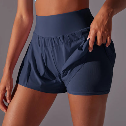 High Waist Breathable Sweat Short Women's Gym Running Short Pant Double Side Anti-Shine Casual Athletic Fitness Shorts