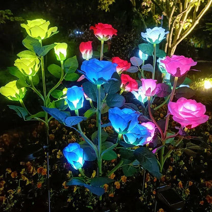 5 Heads Rose Lawn Lamp Solar Lights Outdoor Decorative Solar Garden Lights for Yard Patio Garden Wedding Decor Fairy Lights