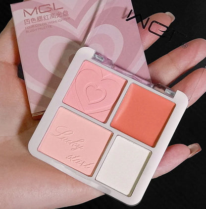 4 Color Pink Peach Blush Powder Cream Palette Highlighter Matte Expanding Color Brightening Face Blusher Rouge Makeup Cheek Tint
