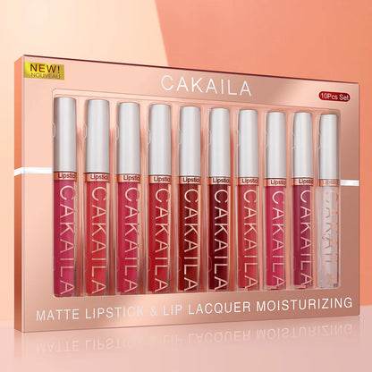 10 Pcs Matte Lipstick Lip Gloss Sets Long-Lasting Non-Fading Waterproof Non-stick Cup Exquisite Gift Everyday Holiday Universal
