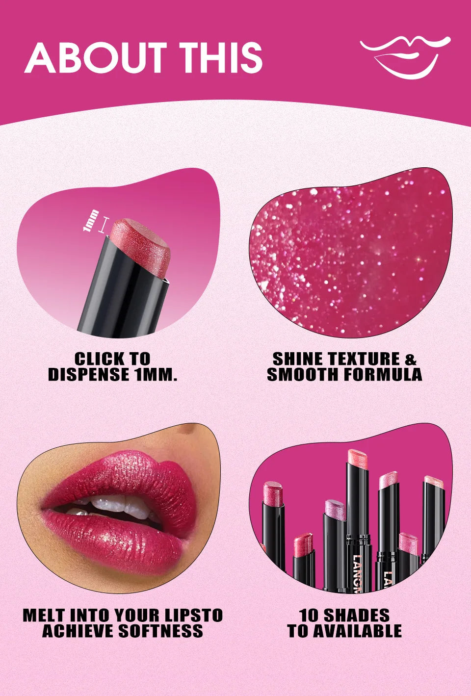 LANGMANNI 10 colors slant mouth pearlescent swivel slant mouth design lipstick single pack lipstick lasting color lip gloss
