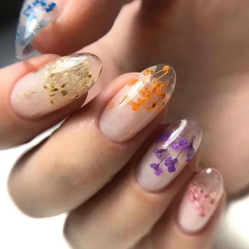 MEET ACROSS 6Pcs//Set Dried Flower Gel Nail Polish Natural Flower Fairy Gel Nail Art Painting Varnishes Summer Varnish For Nail