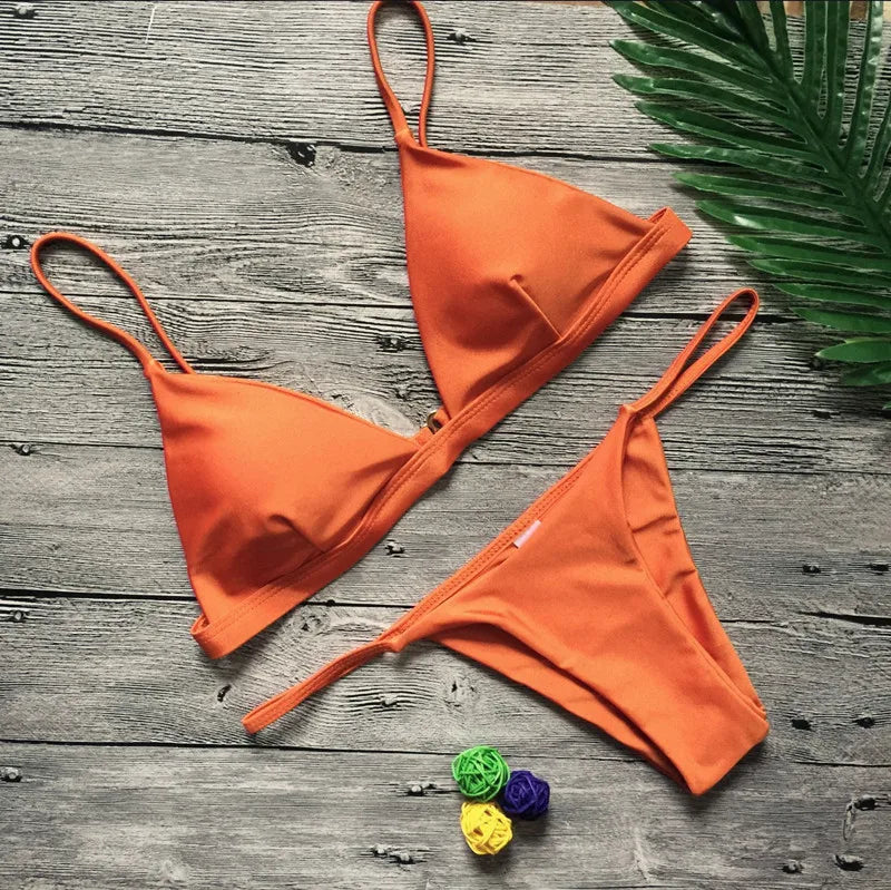 Bikini 2025 New Women's Split Solid Color Adjustable Size Swimsuit