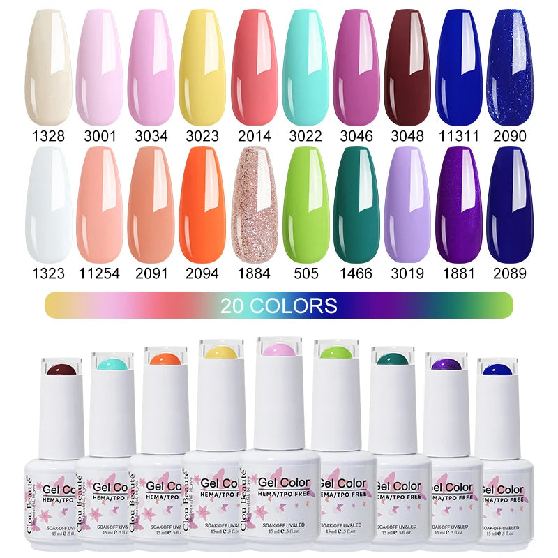 Clou Beaute 20pcs TPO & HEMA FREE Nail Gel Polish Set Red Pink Nude UV LED Soak Off Polish Gel Nail Semi Permanent Nail Varnish
