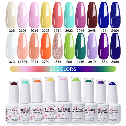 Clou Beaute 20pcs TPO & HEMA FREE Nail Gel Polish Set Red Pink Nude UV LED Soak Off Polish Gel Nail Semi Permanent Nail Varnish