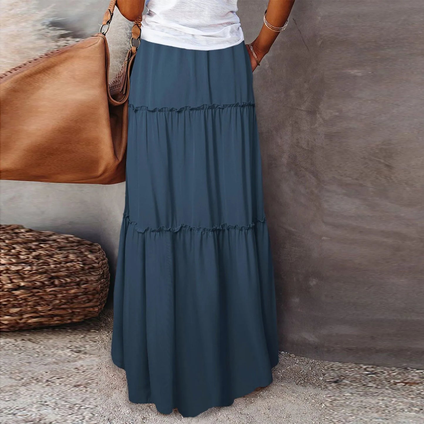 Women’s Boho Maxi Skirt: High-Waisted A-Line Tiered Long Skirt