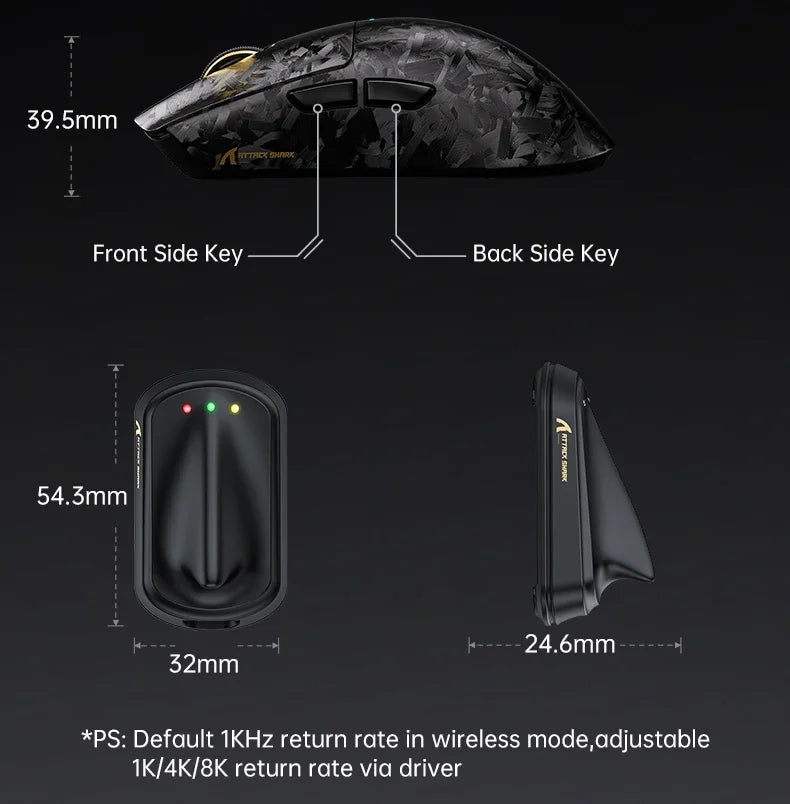 Attack Shark X11 Ultra 59g Superlight Wireless 8K Gaming Mouse Carbon Fiber Nano-Metal Ice Coating PAW3950MAX