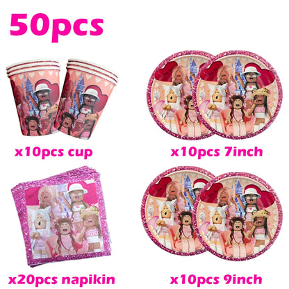 Roblox Birthday Party Decoration Balloons Disposable Tableware for Kids Party Supplies Baby Shower Sticker Bracelet Toy Gifts