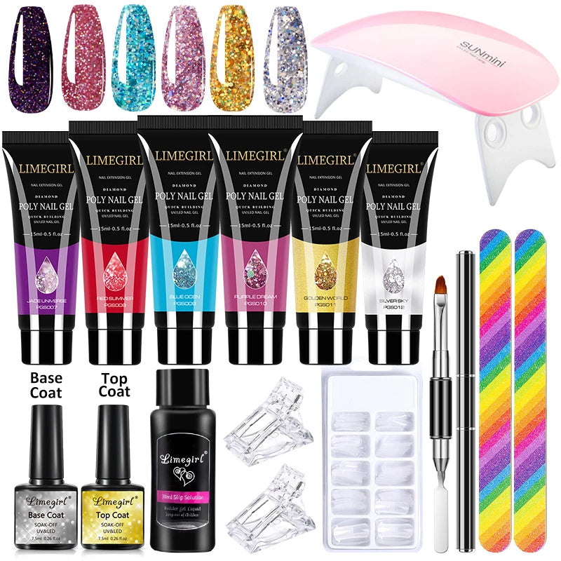 LIMEGIRL Acrylic Manicure Kit UV LED Light Semi-Permanent Gel Varnish Kit Gel Extension Nail Kit Dryer Soak Manicure Tool Kit