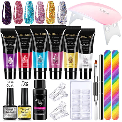 LIMEGIRL Acrylic Manicure Kit UV LED Light Semi-Permanent Gel Varnish Kit Gel Extension Nail Kit Dryer Soak Manicure Tool Kit