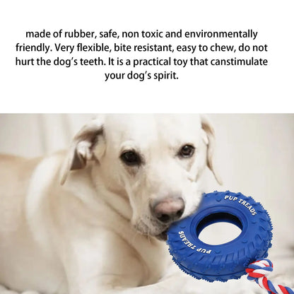 Natural Rubber Tire & Organic Cotton Rope Heavy Duty Dog Toy - Large Breed Indestructible Tug of War Chew Toy