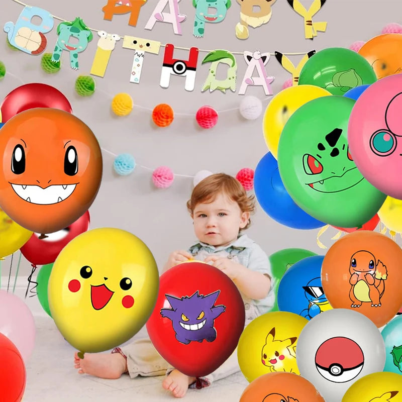 24pcs Pokemon Balloons for Birthday 12inch Cartoon Latex Balloon Birthday Party Round Multi Pikachu Toys Decoration Baby Shower