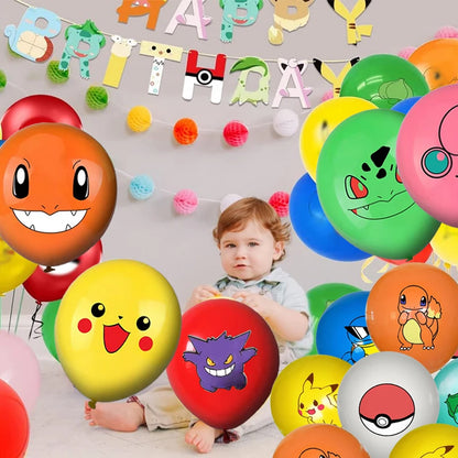 24pcs Pokemon Balloons for Birthday 12inch Cartoon Latex Balloon Birthday Party Round Multi Pikachu Toys Decoration Baby Shower