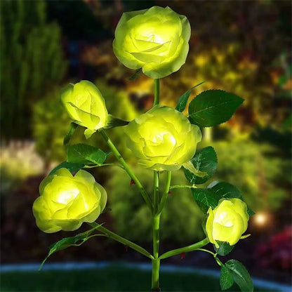 Simulation 5 Heads Rose Lamp Solar LED Lawn Lamp Decor Garden Wedding Parterre Party Camping Outdoor Yard Patio Ground Lights