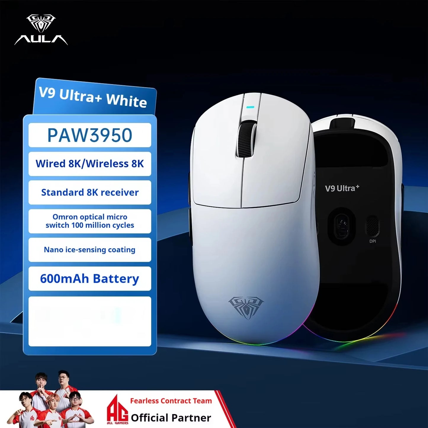 AULA V9 V9+ Wireless Mouse Tri Mode Bluetooth Lightweight Mouse E-sports Gaming Mice Esports Gaming Mice PC Accessories Gifts