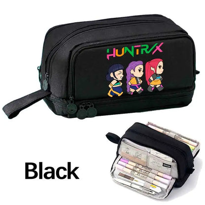 KPOP Pencil Case Student Storage Bag Stationery Large Space Storage 4 Compartment Pouch Double Side Opened