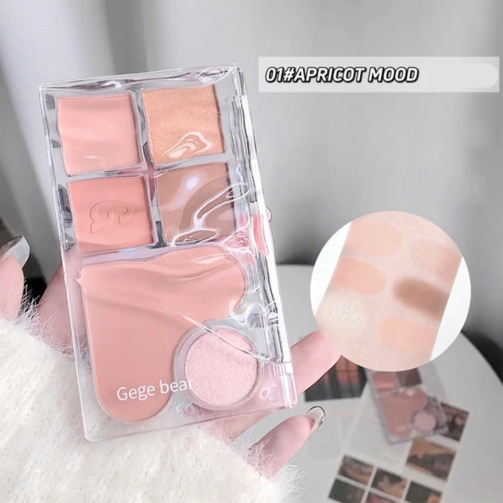 Pinky Heart Gege Bear Eyeshadow Palette Matte Pearlescent Earth Color Sequin Long-Lasting Eyeshadow And Contour Palette