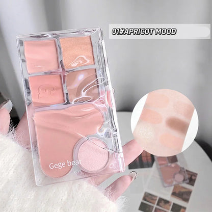 Pinky Heart Gege Bear Eyeshadow Palette Matte Pearlescent Earth Color Sequin Long-Lasting Eyeshadow And Contour Palette