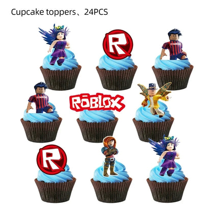 139PCS Roblox Birthday Decoration Party Kit Disposable Tableware Set Roblox Game Tablecloth Balloon Gift Bag Kids Party Supplies