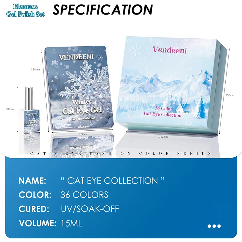 Cat Eye Gel Nail Polish 36 Colors Glacier & Island Blue Trendy Super Bright Glass Bead High Shine Long Lasting Soak Off UV LED