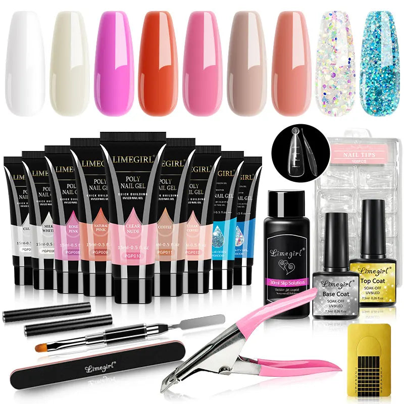 LIMEGIRL Set Poly Nail Gel for Extension Gel Set Manicure Acryl Gel Varnish Set 15ML Acrylic Liquid Nail Art Nail Kit UV Gel Kit