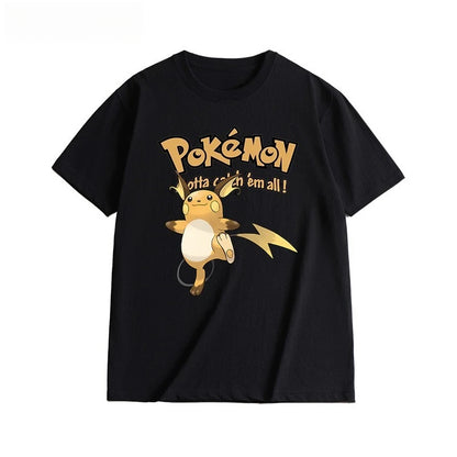 2025 Summer Poksammon Animation Brand 100% Cotton Bulbasaur Printed T-shirt for Men and Children Harajuku Casual Short Sleeve