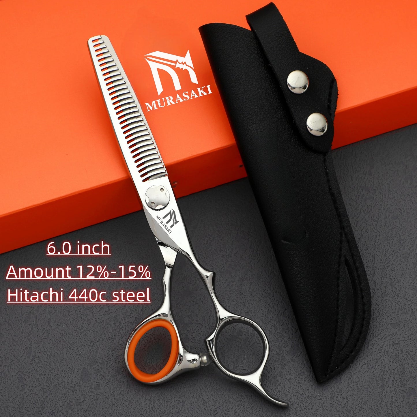 MURASAKI 6.0 inchhair thinning scissors，Professional Barber Accessories，Made by Hitachi 440C Steel，High-end Hair Cutting Tools