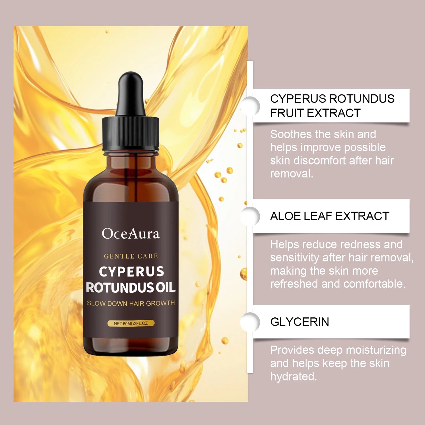 Inhibit Hair Growth Cyperus Rotundus Oil Painless Hair Removal Slow Down Armpit Legs Arms Hair Growth Nourish Smoothing Skin