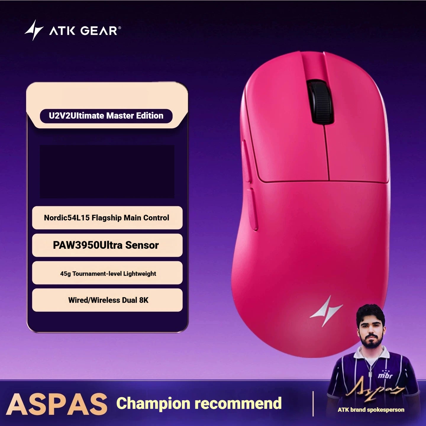 NEW ATK U2/V2 PAW3950 8K Wireless Gaming Mouse 3mode Double 39g Lightweight E-Sport Mouse Custom Accessory Computer Office Work