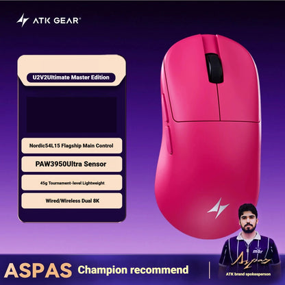 NEW ATK U2/V2 PAW3950 8K Wireless Gaming Mouse 3mode Double 39g Lightweight E-Sport Mouse Custom Accessory Computer Office Work