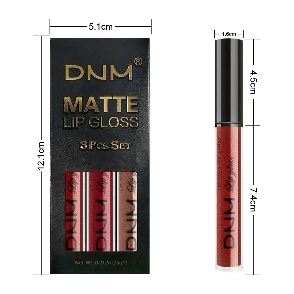 3 Colors/set Matte Velvet Lip Gloss Non-Stick Cup Waterproof Long-lasting Liquid Lipstick Cosmetic Keep 24 Hours Fashion Makeup