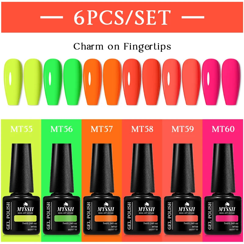 MTSSII 6Pcs/Set Colorful Gel Nail Polish Set for Nails Semi Permanent UV Gel LED Nail Art Varnish Kit for Manicure Nail Supplies