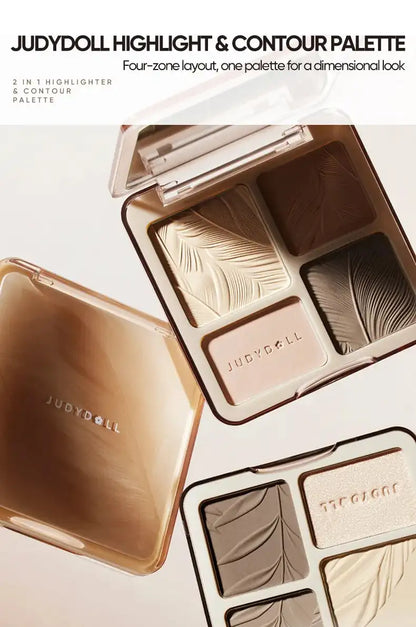 Judydoll Contour Palette, 2 In 1 Face Highlight Contour Palette, Shades with Highlighter Makeup, Non-greasy, Lasting Sparkling