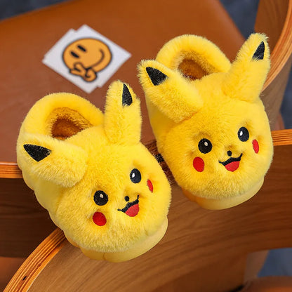 Cartoon Pikachu Figures Cotton Slippers Cover Heel Anime Peripheral Cute Flat Autumn/Winter Warm Plush Slippers Christmas Gifts