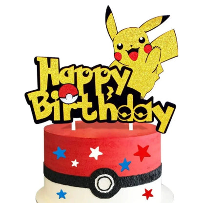 Pokemon Happy Birthday Acrylic Cake Topper Party Decoration Pikachu Cake Decor Flag Baby Shower Baking DIY Supplies Kids Favors
