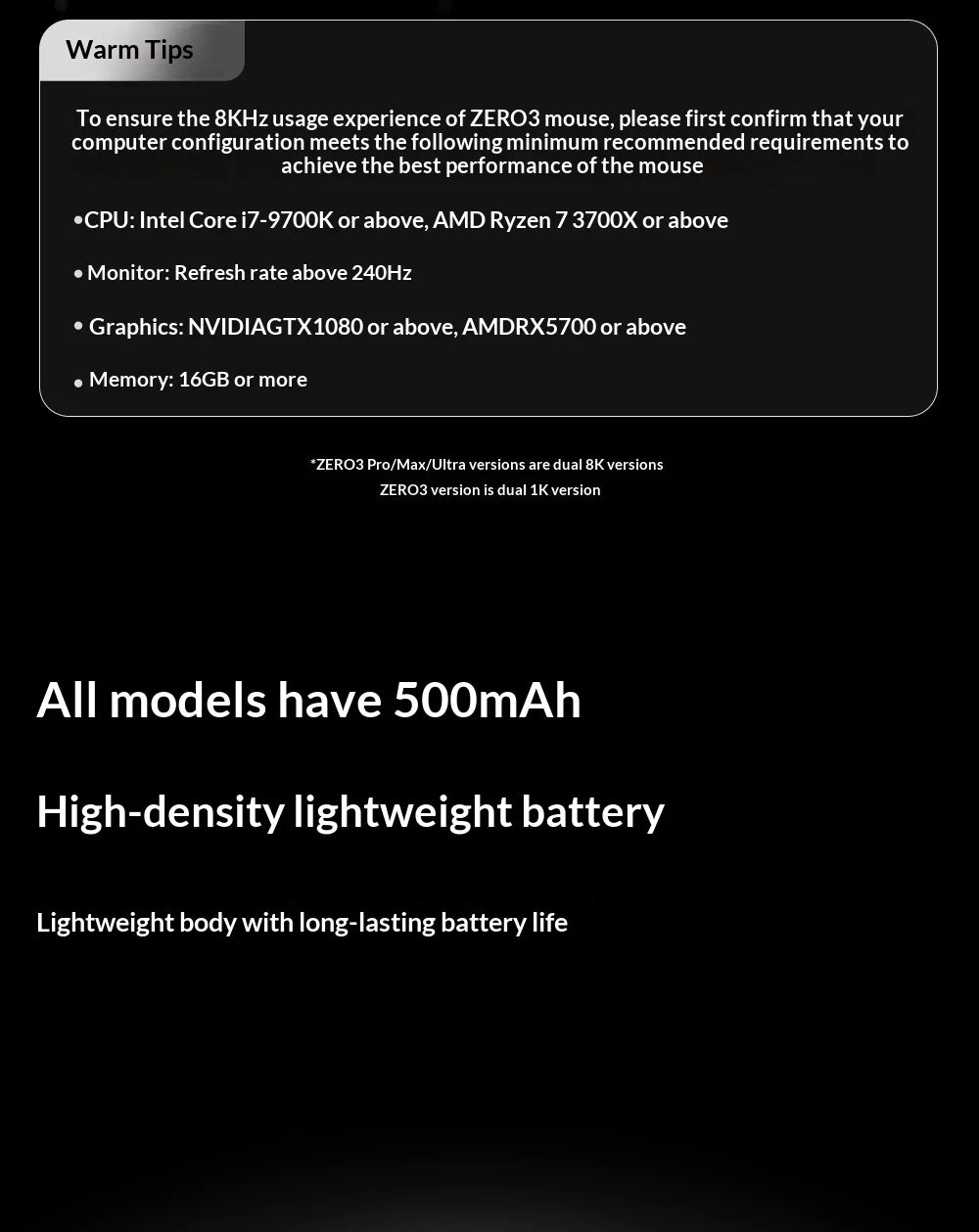 XINMENG ZERO 3 Gaming Mouse PAW3311/PAW3395/PAW3950 E-sport Sensor 1K/8K Polling Rate Carbon Fiber Case 500mAh Battery Wireless