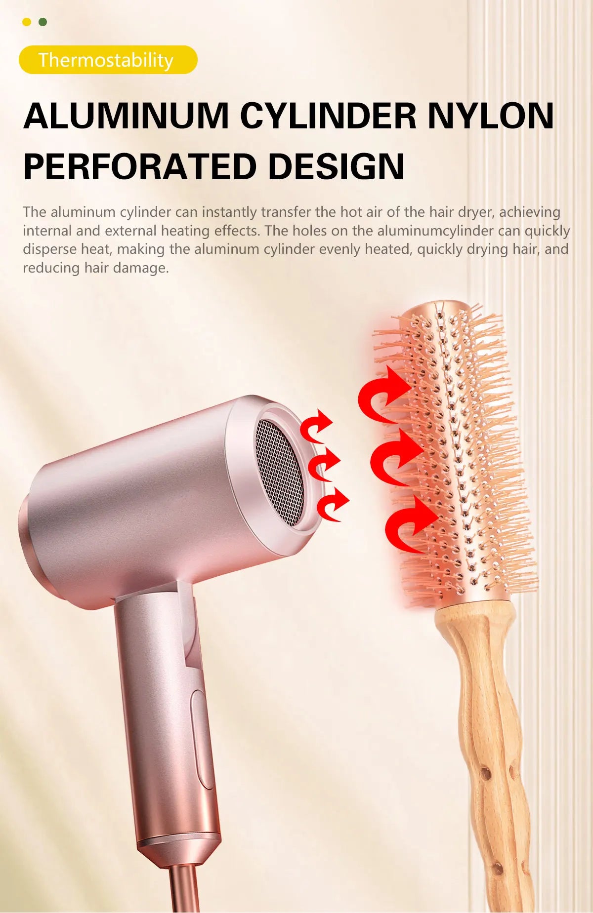 Professional Wood Round Curly Combs For Women Hairdressing Massage Brush Salon Barber Aluminum Tube Hair Styling Comb New Type