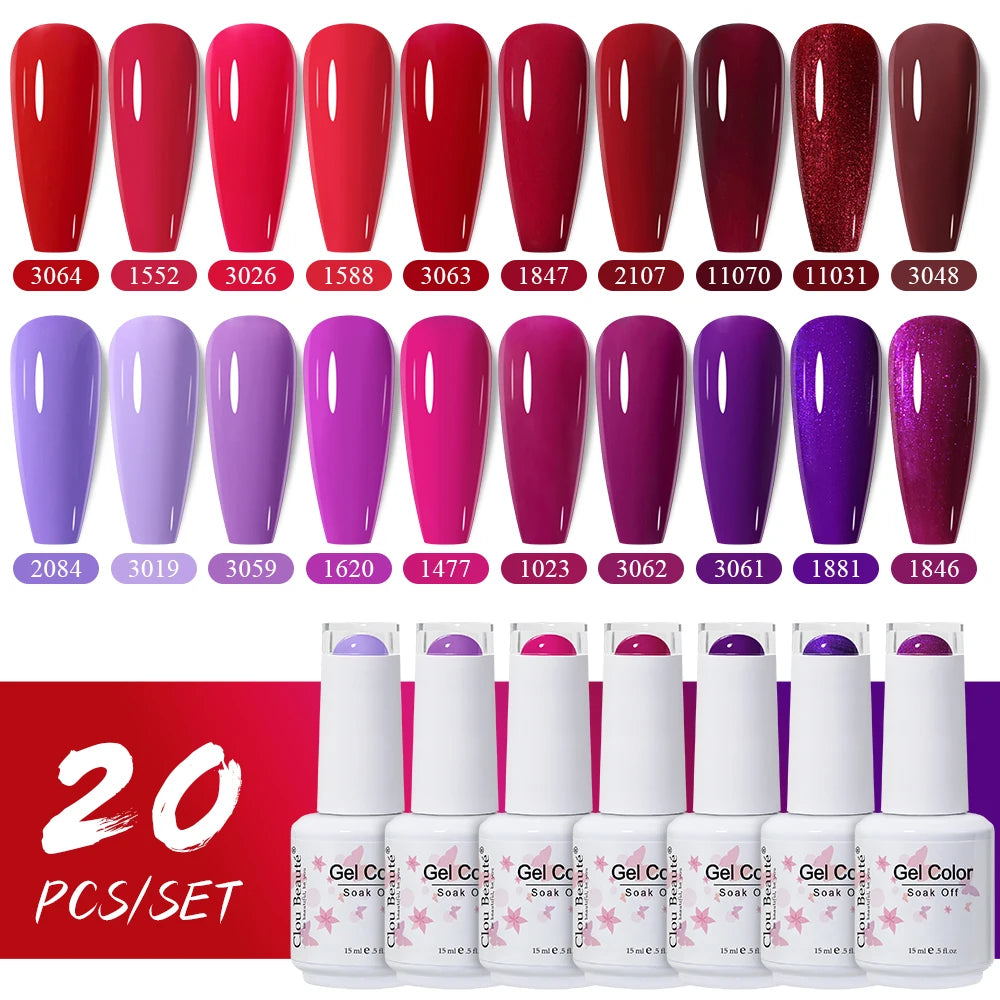 Clou Beaute 10/12/20/24pcs Gel Nail Polish Set Color 15ml White Glass Bottle Nail Art Kit Semi Permanent Gellack Nail Varnish