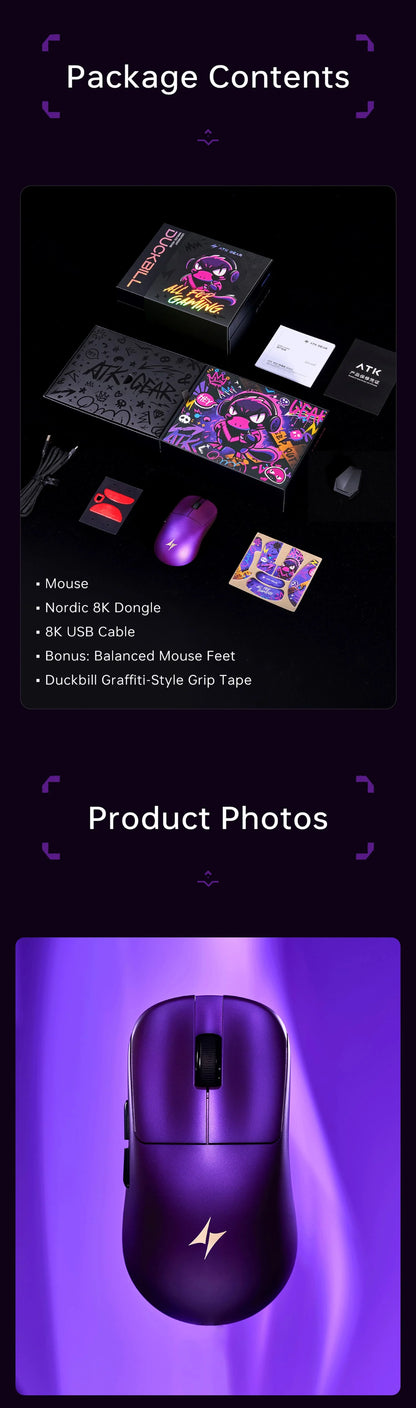 ATK Blazing Sky DUCKBILL Ultra Mouse 2.4G Dual Mode Wireless Mouse Paw3950Ultra Sensor 8000Hz 46g Lightweight Gaming Mice