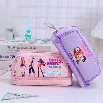 KPOP Pencil Case Student Storage Bag Stationery Large Space Storage 4 Compartment Pouch Double Side Opened
