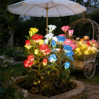 Simulation 5 Heads Rose Lamp Solar LED Lawn Lamp Decor Garden Wedding Parterre Party Camping Outdoor Yard Patio Ground Lights