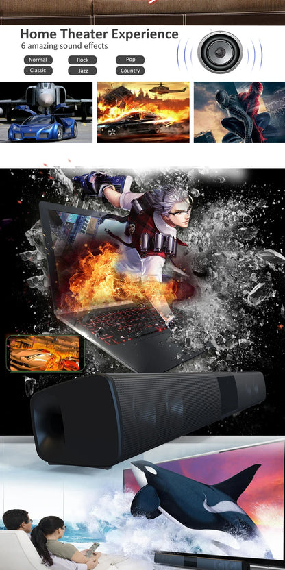 40W Bluetooth TV Soundbar with FM Radio & Surround Sound