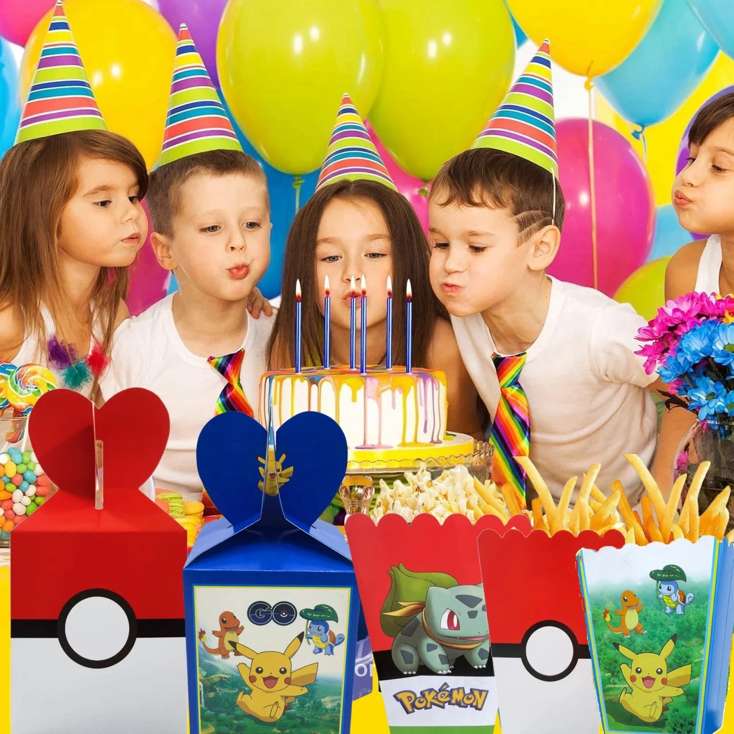 Pokemon Popcorn Box Birthday Decor Pikachu Gift Box Poke Ball Cookies Chocolate Candy Box Baby Shower Kids Gifts Party Supplies