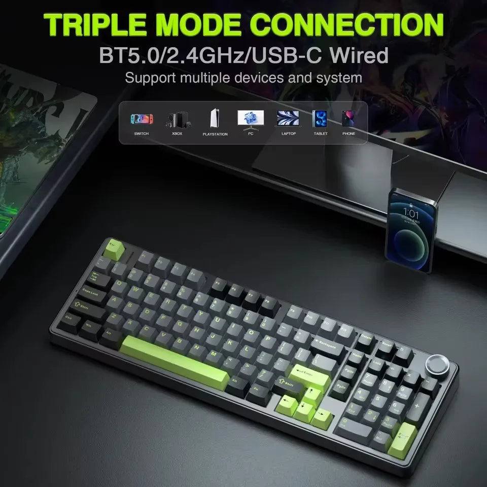 AULA F99PRO Gaming Mechanical Keyboard 99 Key Three Mode Wireless Hot Swappable Gasket Structure Custom Keyboard with Media Knob