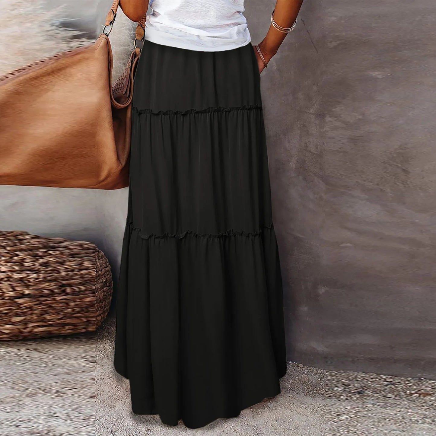 Women’s Boho Maxi Skirt: High-Waisted A-Line Tiered Long Skirt