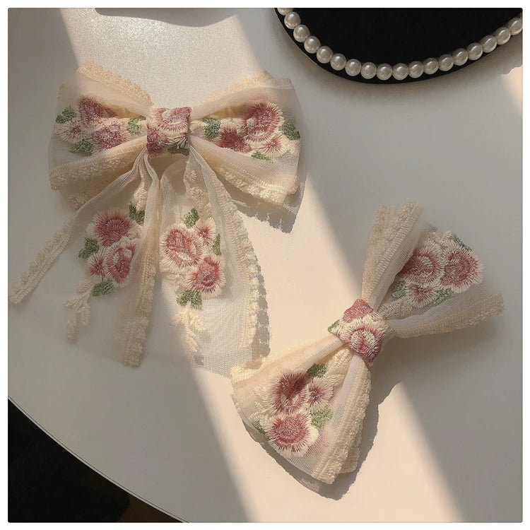 Embroidered Lace Hair Bow.