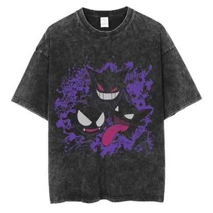 Pokemon Anime Retro Washed T-shirt Cotton Men's and Women's Summer New Item Plus Size T-shirt Y2K Loose Casual Short Sleeved Top